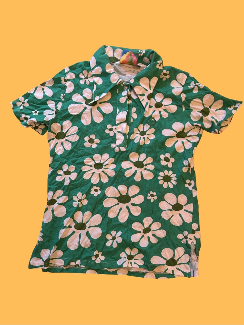 Big Bud Press Green Floral Short Sleeve Polo Tee